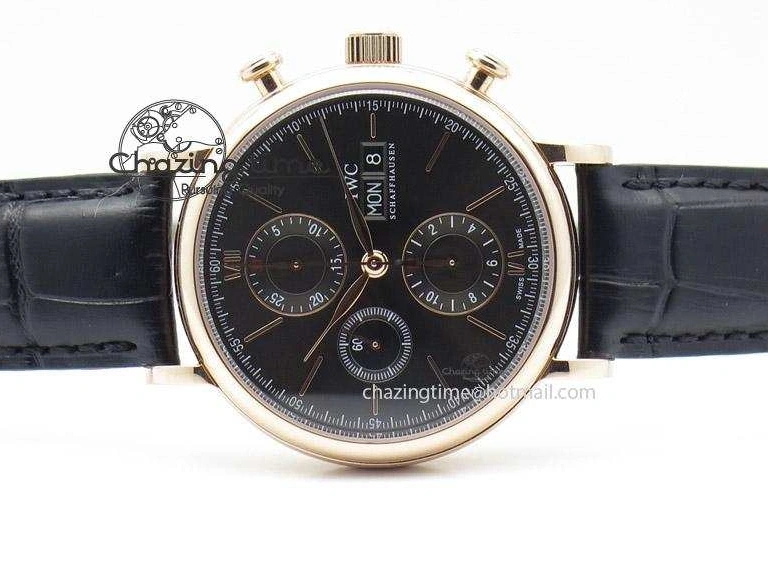 MIROTIME 0424 Portofino Chrono RG Black Dial on Black Leather Strap A HighPerformance 7389